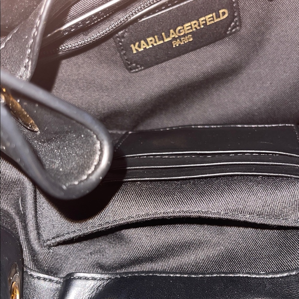 Karl Lagerfeld Black Leather Drawstring Bucket Bag - Picture 13 of 16